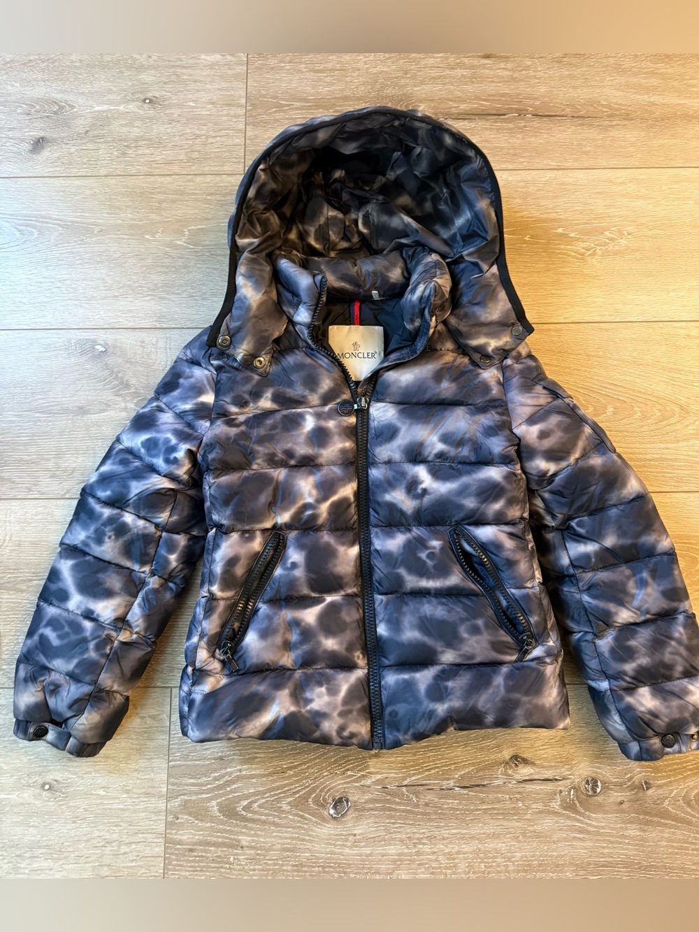 Moncler Girls Brown  Tie-Dye Puffer Jacket with Hooded Design